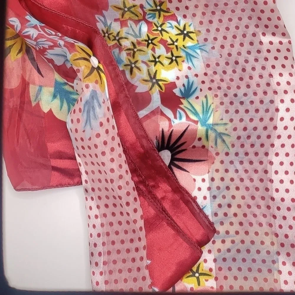 Red summer scarf floral polka-dot silk shawl wrap